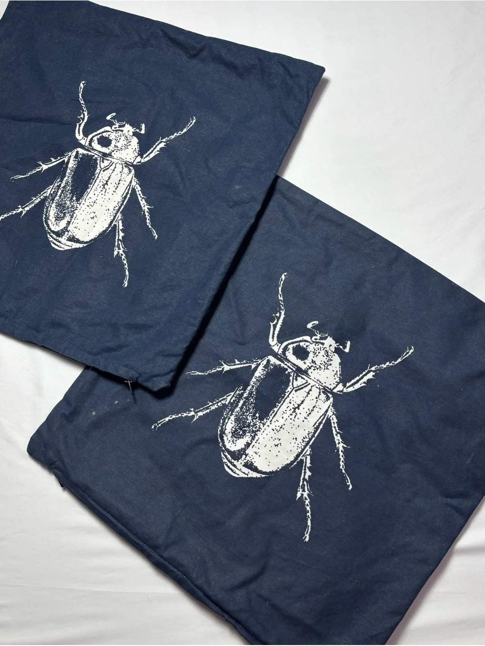 IKEA Navy Pillow Covers with White Beetle Accent - Set of 2